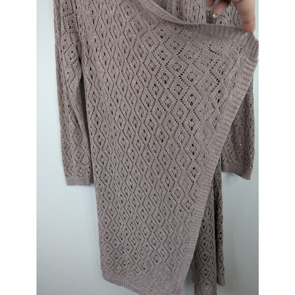 Torrid Pointelle Drape Open Front Sweater Cardigan in Mauve - Picture 4 of 7